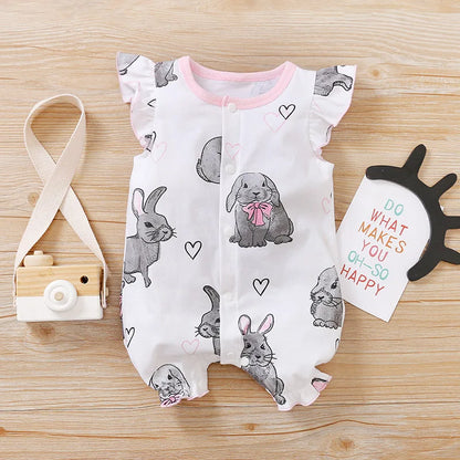 0-18 Months Baby Jumpsuit – Cute Cartoon Rabbit Print Sleeveless Romper – Soft Cotton Summer Clothes for Boys & Girls