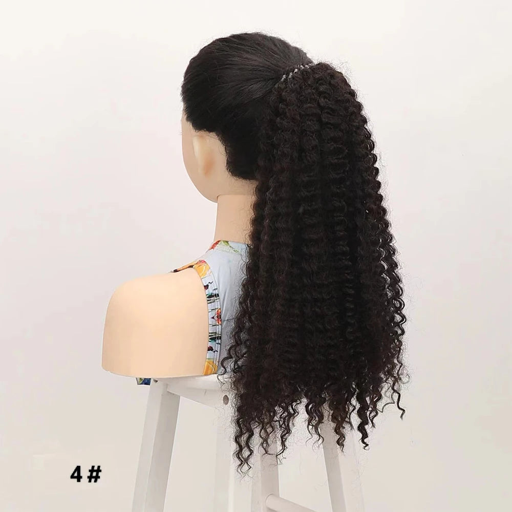 Synthetic Afro Kinky Curly Ponytail Extension for Women Wrap Around Soft Hairpiece Lightweight Fluffy Fake Tails with Hair Tie