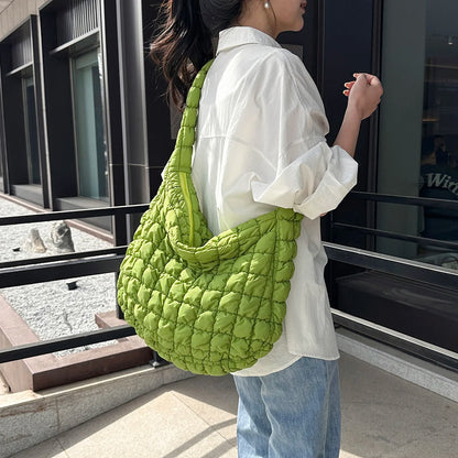 Ladies Tote Bags Large Capacity Lattice Pattern Female Hand Bag Casual Fashion Simple Nylon Quilted Elegant for Weekend Vacation