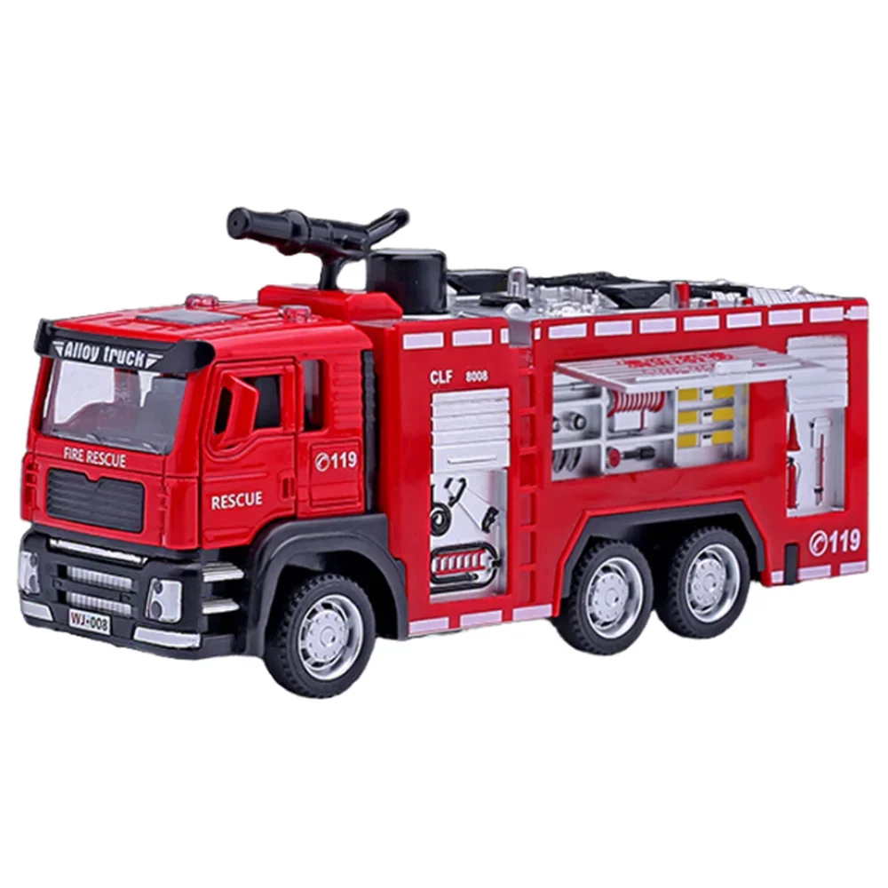 1/32 Fire Engine Car Toy Model with Sound, Light, Ladder, and Pull Back Function - Red Rescue Fire Truck for Boys - Great Decoration Gift