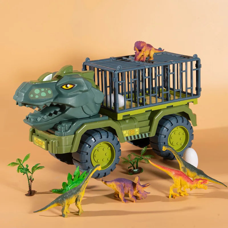 Dinosaur Transport Carrier Truck Toy – T-Rex Dinosaur Model Truck for Boys – Diecast Dino Animal Vehicle – Great Birthday Gift for Kids