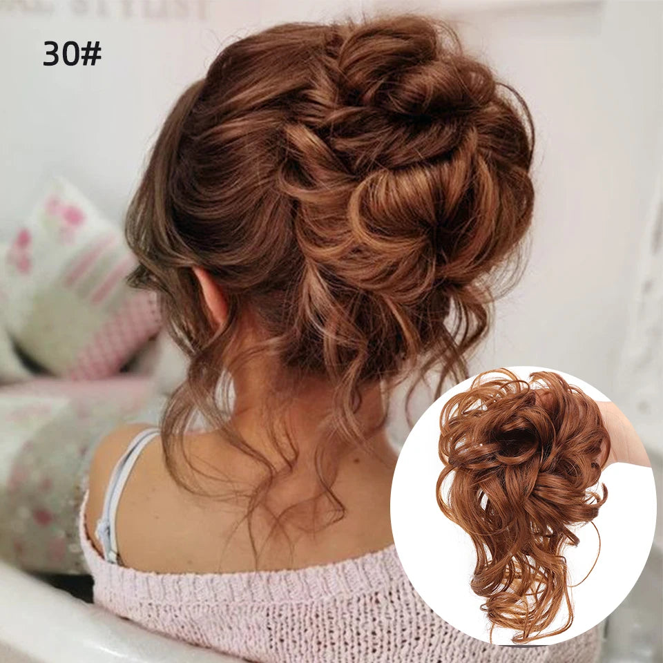 LUPU Synthetic Hair Bun Chignon Messy Curly Hair Band Elastic Scrunchy False Hair Pieces For Women Hairpins Black Brown