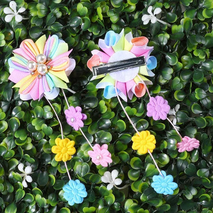 ncmama 2Pcs New Flower Pearl Hair Clips Cartoon Flower Tassel Pendant Hairpin Back To School Hair Accessories Festive Hheadwear