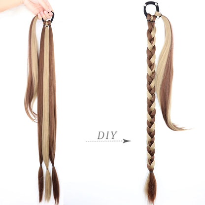 Long Ponytail Hair Extensions Braided Ponytail Synthetic 85cm With Rubber Band Natural Blonde Black For Women Hairpiece Braids