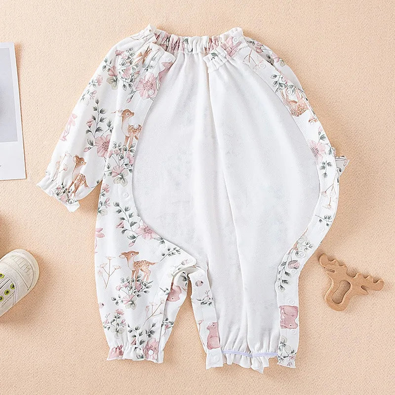 All Seasons Baby Girl Romper – Long Sleeve Floral Print Jumpsuit for Newborn to 9M