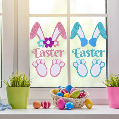 Easter Egg Easter Door Sticker, Happy Easter Letter Window Sticker, Holiday Home Decoration, Chick Wall Sticker