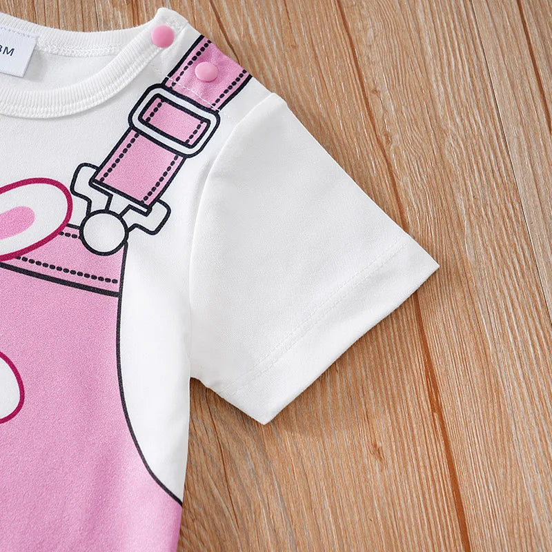 Cute Cartoon Rabbit Strap Baby Jumpsuit – Soft and Comfortable Summer Outfit for Boys & Girls, 0-1 Year – Round Neck, Short Sleeve