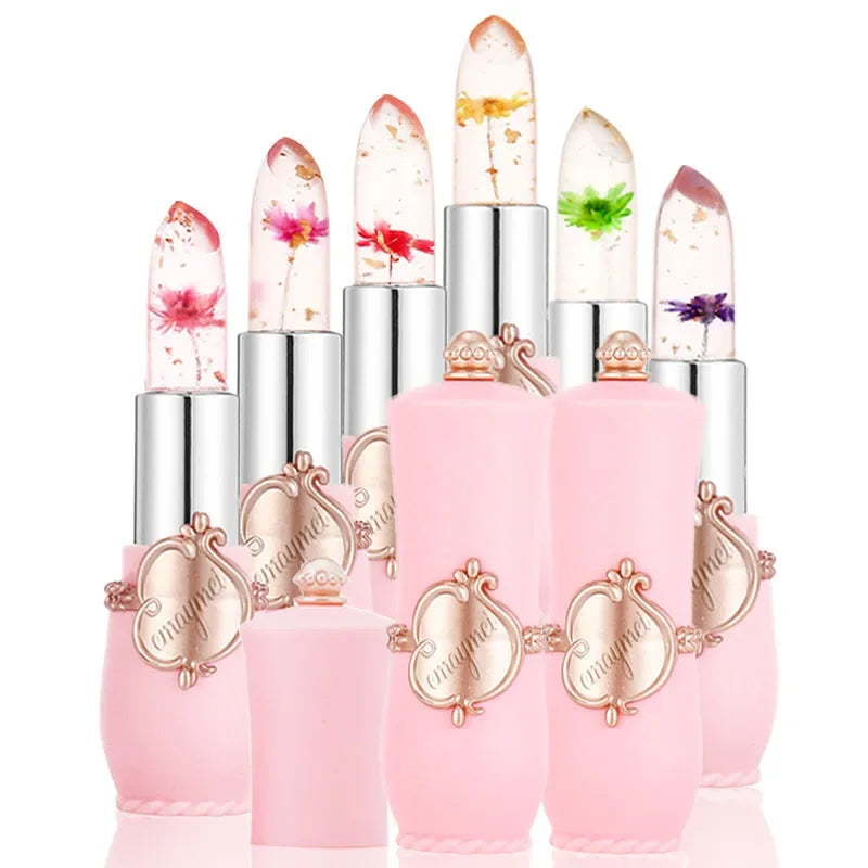 6pcs Make Up Lipstick Set Dry Flower Jelly Crystal Clear Long Lasting Moisturizing Lips Color Change Pink Lip Gloss Cosmetics